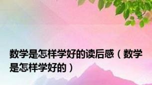 数学是怎样学好的读后感（数学是怎样学好的）