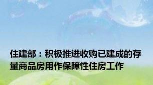 住建部：积极推进收购已建成的存量商品房用作保障性住房工作