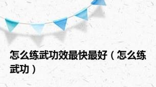 怎么练武功效最快最好（怎么练武功）