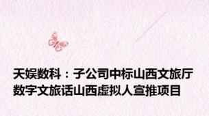 天娱数科：子公司中标山西文旅厅数字文旅话山西虚拟人宣推项目