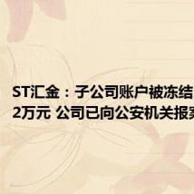 ST汇金:子公司账户被冻结3181.72万元 公司已向公安机关报案