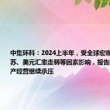 中集环科:2024上半年,受全球宏观经济弱复苏、美元汇率走弱等因素影响,报告期内公司生产经营继续承压