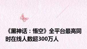《黑神话：悟空》全平台最高同时在线人数超300万人