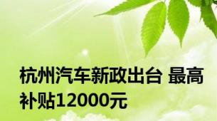 杭州汽车新政出台 最高补贴12000元