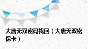 大唐无双密码找回（大唐无双密保卡）