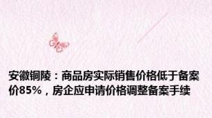 安徽铜陵：商品房实际销售价格低于备案价85%，房企应申请价格调整备案手续