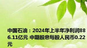 中国石油：2024年上半年净利润886.11亿元 中期股息每股人民币0.22元