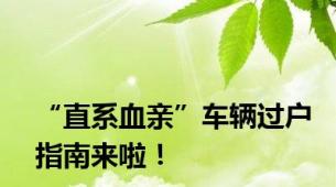 “直系血亲”车辆过户指南来啦！