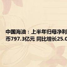 中国海油：上半年归母净利润人民币797.3亿元 同比增长25.0%