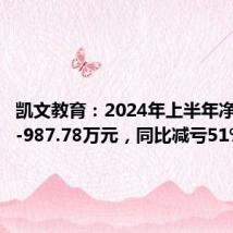 凯文教育:2024年上半年净利润为-987.78万元,同比减亏51%