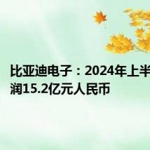 比亚迪电子：2024年上半年净利润15.2亿元人民币