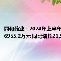 同和药业:2024年上半年净利润6955.2万元 同比增长21.96%