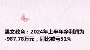 凯文教育：2024年上半年净利润为-987.78万元，同比减亏51%