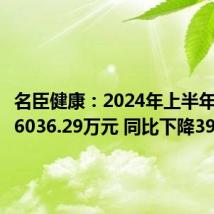 名臣健康:2024年上半年净利润6036.29万元 同比下降39.42%