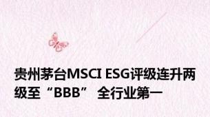 贵州茅台MSCI ESG评级连升两级至“BBB” 全行业第一