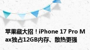 苹果藏大招！iPhone 17 Pro Max独占12GB内存、散热更强