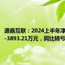 通鼎互联:2024上半年净利润为-3893.21万元,同比转亏