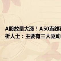 A股放量大涨!A50直线猛拉 分析人士:主要有三大驱动力