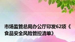市场监管总局办公厅印发62项《食品安全风险管控清单》