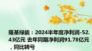 隆基绿能：2024半年度净利润-52.43亿元 去年同期净利润91.78亿元，同比转亏