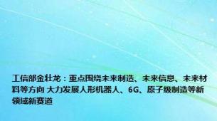 工信部金壮龙：重点围绕未来制造、未来信息、未来材料等方向 大力发展人形机器人、6G、原子级制造等新领域新赛道