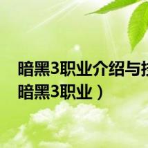 暗黑3职业介绍与技能(暗黑3职业)