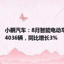 小鹏汽车:8月智能电动车交付14036辆,同比增长3%