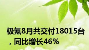 极氪8月共交付18015台，同比增长46%