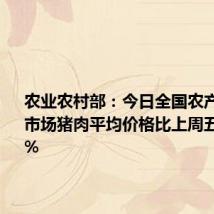 农业农村部:今日全国农产品批发市场猪肉平均价格比上周五下降0.2%