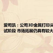 爱司凯:公司3D金属打印头尚在小试阶段 市场拓展仍具有较大不确定