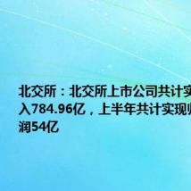 北交所:北交所上市公司共计实现营业收入784.96亿,上半年共计实现归母净利润54亿