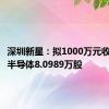 深圳新星：拟1000万元收购泓芯半导体8.0989万股