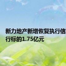 新力地产新增恢复执行信息,执行标的1.75亿元