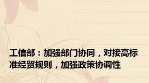 工信部：加强部门协同，对接高标准经贸规则，加强政策协调性