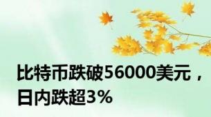 比特币跌破56000美元，日内跌超3%