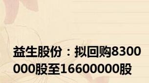 益生股份：拟回购8300000股至16600000股