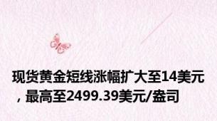 现货黄金短线涨幅扩大至14美元，最高至2499.39美元/盎司