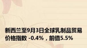 新西兰至9月3日全球乳制品贸易价格指数 -0.4%，前值5.5%