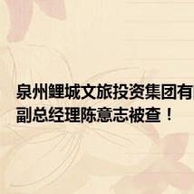 泉州鲤城文旅投资集团有限公司副总经理陈意志被查!