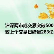 沪深两市成交额突破5000亿元 较上个交易日缩量283亿元