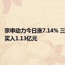 宗申动力今日涨7.14% 三机构净买入1.13亿元
