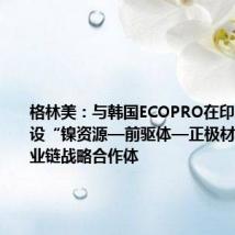 格林美:与韩国ECOPRO在印尼合作建设“镍资源—前驱体—正极材料”全产业链战略合作体