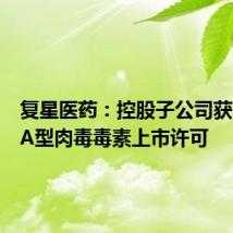 复星医药:控股子公司获注射用A型肉毒毒素上市许可