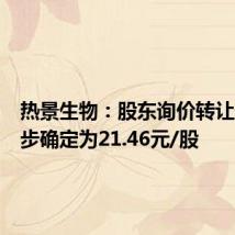 热景生物:股东询价转让价格初步确定为21.46元/股