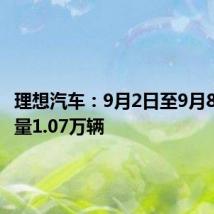 理想汽车：9月2日至9月8日周销量1.07万辆
