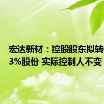 宏达新材:控股股东拟转让22.53%股份 实际控制人不变