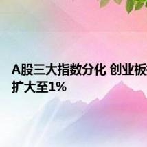A股三大指数分化 创业板指涨幅扩大至1%