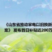 《山东省推动家电以旧换新实施方案》 发布首日补贴近200万元