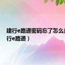 建行e路通密码忘了怎么办（建行e路通）