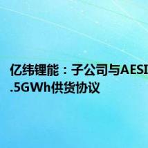 亿纬锂能:子公司与AESI签订19.5GWh供货协议